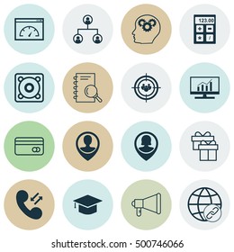 Set Of 16 Universal Editable Icons For Advertising, Human Resources And Marketing Topics. Includes Icons Such As Announcement, Cellular Data, Focus Group And More.