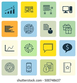 Set Of 16 Universal Editable Icons For Marketing, Human Resources And Airport Topics. Includes Icons Such As Desktop Computer, Innovation, Conference And More.