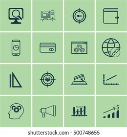 Set Of 16 Universal Editable Icons For Statistics, Airport And Marketing Topics. Includes Icons Such As Computer, Focus Group, Wallet And More.