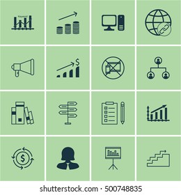 Set Of 16 Universal Editable Icons For Statistics, Education And Airport Topics. Includes Icons Such As Forbidden Mobile, Keyword Optimisation, Tree Structure And More.