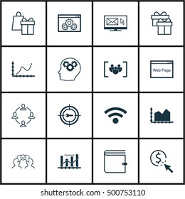 Set Of 16 Universal Editable Icons For Business Management, SEO And Project Management Topics. Includes Icons Such As Website Performance, Collaboration, Keyword Optimisation And More.