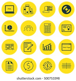 Set Of 16 Universal Editable Icons For Education, Computer Hardware And Human Resources Topics. Includes Icons Such As Circle Graph, Computer, Blank Cd And More.