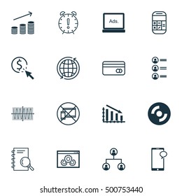 Set Of 16 Universal Editable Icons For Airport, Statistics And Marketing Topics. Includes Icons Such As Blank Cd, Digital Media, Messaging And More.