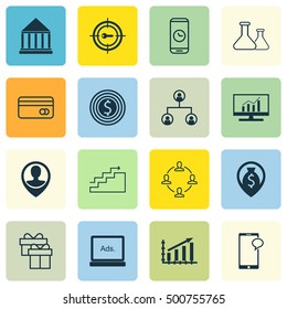 Set Of 16 Universal Editable Icons For Airport, Education And Statistics Topics. Includes Icons Such As Present, Market Research, Profit Graph And More.