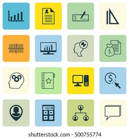 Set Of 16 Universal Editable Icons For Computer Hardware, Project Management And Education Topics. Includes Icons Such As Pin Employee, Dynamics, Tree Structure And More.