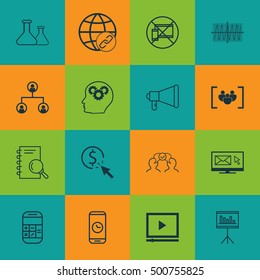 Set Of 16 Universal Editable Icons For Human Resources, Business Management And Project Management Topics. Includes Icons Such As Newsletter, Chemical, Brain Process And More.