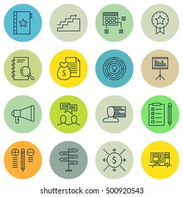 Set Of 16 Universal Editable Icons For  Topics. Includes Icons Such As Presentation, Discussion, Growth And More.