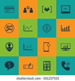 Set Of 16 Universal Editable Icons For Education, Human Resources And SEO Topics. Includes Icons Such As Phone Conference, Forbidden Mobile, Questionnaire And More.