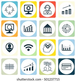 Set Of 16 Universal Editable Icons For Statistics, Travel And Human Resources Topics. Includes Icons Such As Collaboration, Brain Process, Cosinus Diagram And More.