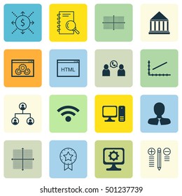 Set Of 16 Universal Editable Icons For Statistics, Marketing And Human Resources Topics. Includes Icons Such As Website Performance, Decision Making, Line Up And More.
