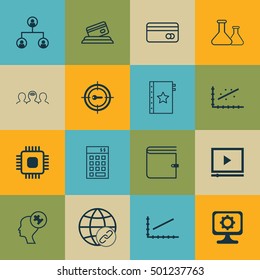 Set Of 16 Universal Editable Icons For SEO, Statistics And Business Management Topics. Includes Icons Such As PC, Tree Structure, Wallet And More.