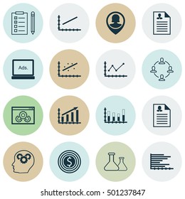 Set Of 16 Universal Editable Icons For Human Resources, Education And Marketing Topics. Includes Icons Such As Digital Media, Changes Graph, Reminder And More.