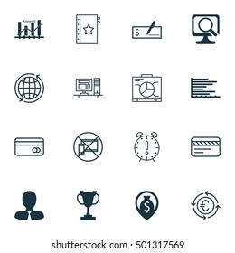 Set Of 16 Universal Editable Icons For Advertising, Airport And Statistics Topics. Includes Icons Such As Forbidden Mobile, Laptop, Manager And More.