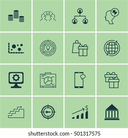 Set Of 16 Universal Editable Icons For Project Management, Statistics And Human Resources Topics. Includes Icons Such As Innovation, Tree Structure, World And More.