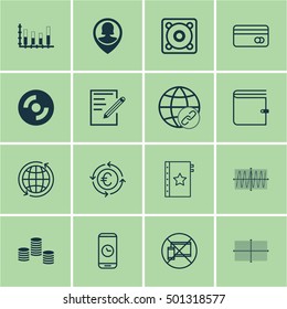 Set Of 16 Universal Editable Icons For Statistics, SEO And Airport Topics. Includes Icons Such As Connectivity, Call Duration, Currency Recycle And More.
