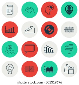 Set Of 16 Universal Editable Icons For Airport, Human Resources And Advertising Topics. Includes Icons Such As Sinus Graph, Shopping, Pin Employee And More.