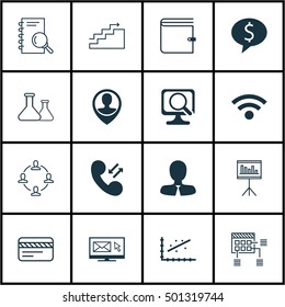 Set Of 16 Universal Editable Icons For Travel, Education And Project Management Topics. Includes Icons Such As Analytics, Presentation, Wallet And More.