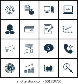 Set Of 16 Universal Editable Icons For Statistics, SEO And Computer Hardware Topics. Includes Icons Such As Sequence Graphics, Cellular Data, Paper And More.