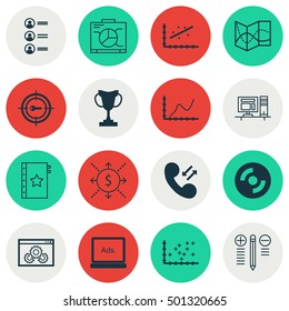 Set Of 16 Universal Editable Icons For Human Resources, Project Management And Computer Hardware Topics. Includes Icons Such As Cellular Data, Job Applicants, Warranty And More.