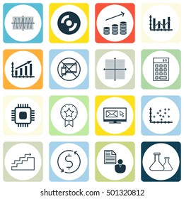 Set Of 16 Universal Editable Icons For Statistics, Education And Human Resources Topics. Includes Icons Such As Blank Cd, Graphical Grid, Report And More.