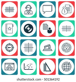 Set Of 16 Universal Editable Icons For Airport, Project Management And SEO Topics. Includes Icons Such As Report, World, Square Diagram And More.