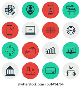 Set Of 16 Universal Editable Icons For Human Resources, Marketing And SEO Topics. Includes Icons Such As Business Goal, Digital Media, Present And More.