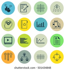Set Of 16 Universal Editable Icons For Business Management, Statistics And Project Management Topics. Includes Icons Such As Warranty, Curriculum Vitae, Collaborative Solution And More.