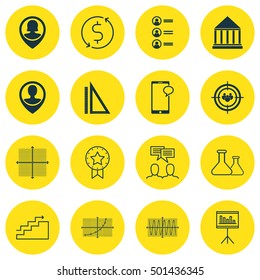 Set Of 16 Universal Editable Icons For Human Resources, Statistics And Project Management Topics. Includes Icons Such As Employee Location, Measurement, Graphical Grid And More.