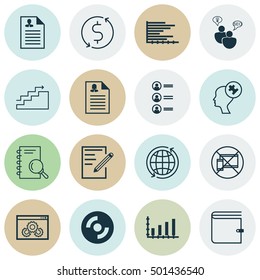Set Of 16 Universal Editable Icons For Human Resources, Marketing And Computer Hardware Topics. Includes Icons Such As Paper, SEO Brainstorm, Wallet And More.