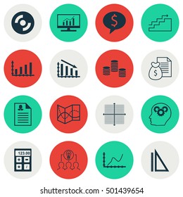 Set Of 16 Universal Editable Icons For Statistics, Human Resources And Computer Hardware Topics. Includes Icons Such As Business Deal, Road Map, Measurement And More.