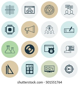 Set Of 16 Universal Editable Icons For Business Management, Human Resources And Advertising Topics. Includes Icons Such As Keyword Marketing, Blank Cd, Security And More.