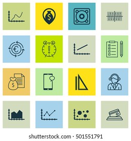 Set Of 16 Universal Editable Icons For Statistics, Airport And Computer Hardware Topics. Includes Icons Such As Measurement, Messaging, Comparsion And More.