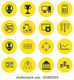 Set Of 16 Universal Editable Icons For School, Human Resources And Education Topics. Includes Icons Such As Security, Pin Employee, Collaboration And More.