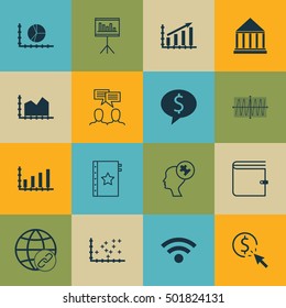 Set Of 16 Universal Editable Icons For Project Management, Computer Hardware And Education Topics. Includes Icons Such As Human Mind, Sequence Graphics, PPC And More.