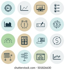 Set Of 16 Universal Editable Icons For Hr, Travel And Marketing Topics. Includes Icons Such As Money Trasnfer, Financial, Sequence Graphics And More.