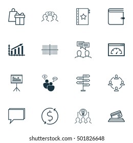 Set Of 16 Universal Editable Icons For Marketing, Travel And Advertising Topics. Includes Icons Such As Collaborative Solution, Shopping, Square Diagram And More.