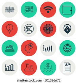 Set Of 16 Universal Editable Icons For Transportation, Education And Project Management Topics. Includes Icons Such As Human Mind, Female Application, Money Navigation And More.