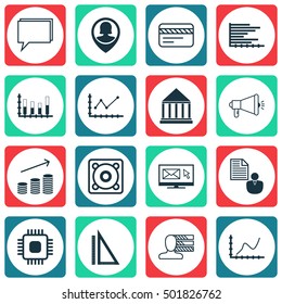 Set Of 16 Universal Editable Icons For Project Management, Hr And SEO Topics. Includes Icons Such As Bars Chart, Achievement Graph, Pin Employee And More.
