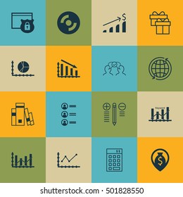 Set Of 16 Universal Editable Icons For Project Management, Marketing And Hr Topics. Includes Icons Such As Raise Diagram, World, Changes Graph And More.
