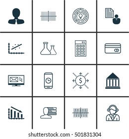 Set Of 16 Universal Editable Icons For School, Project Management And Management Topics. Includes Icons Such As Manager, Report, Square Diagram And More.