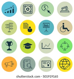 Set Of 16 Universal Editable Icons For Transportation, SEO And School Topics. Includes Icons Such As Tournament, Presentation, Successful Investment And More