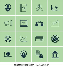 Set Of 16 Universal Editable Icons For Advertising, Statistics And Business Management Topics. Includes Icons Such As Business Goal, Circle Graph, Focus Group And More.