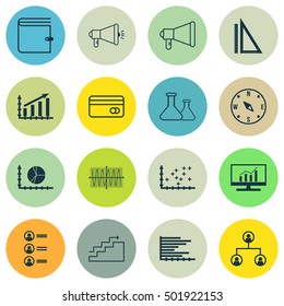 Set Of 16 Universal Editable Icons For Marketing, Statistics And Management Topics. Includes Icons Such As Circle Graph, Announcement, Profit Graph And More.