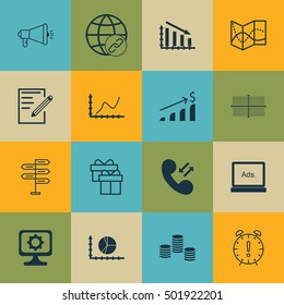 Set Of 16 Universal Editable Icons For Human Resources, Traveling And Management Topics. Includes Icons Such As Paper, Successful Investment, Time Management And More.