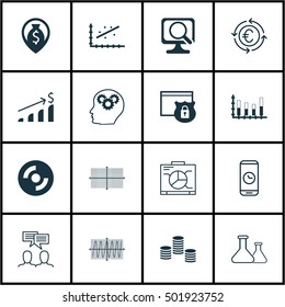 Set Of 16 Universal Editable Icons For SEO, Human Resources And Computer Hardware Topics. Includes Icons Such As Money Navigation, Successful Investment, Segmented Bar Graph And More.