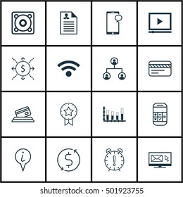 Set Of 16 Universal Editable Icons For Human Resources, Management And Statistics Topics. Includes Icons Such As Music, Money Trasnfer, Credit Card And More.