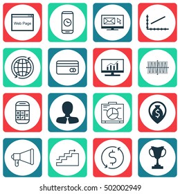 Set Of 16 Universal Editable Icons For Travel, Traveling And Project Management Topics. Includes Icons Such As Line Up, Manager, Money Trasnfer And More.