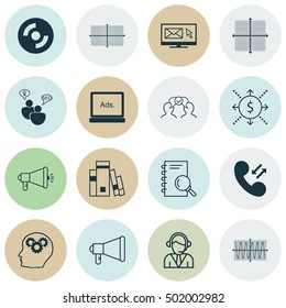 Set Of 16 Universal Editable Icons For Hr, Computer Hardware And Business Management Topics. Includes Icons Such As Cellular Data, Graphical Grid, Library And More.