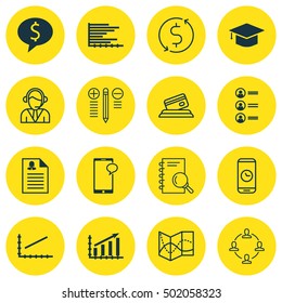 Set Of 16 Universal Editable Icons For Human Resources, Airport And Statistics Topics. Includes Icons Such As Road Map, Decision Making, Collaboration And More