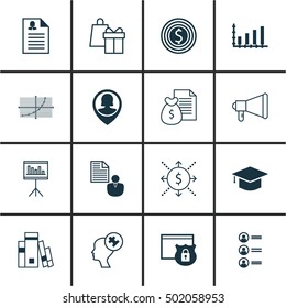 Set Of 16 Universal Editable Icons For Marketing, Project Management And Statistics Topics. Includes Icons Such As Job Applicants, Announcement, Business Goal And More.